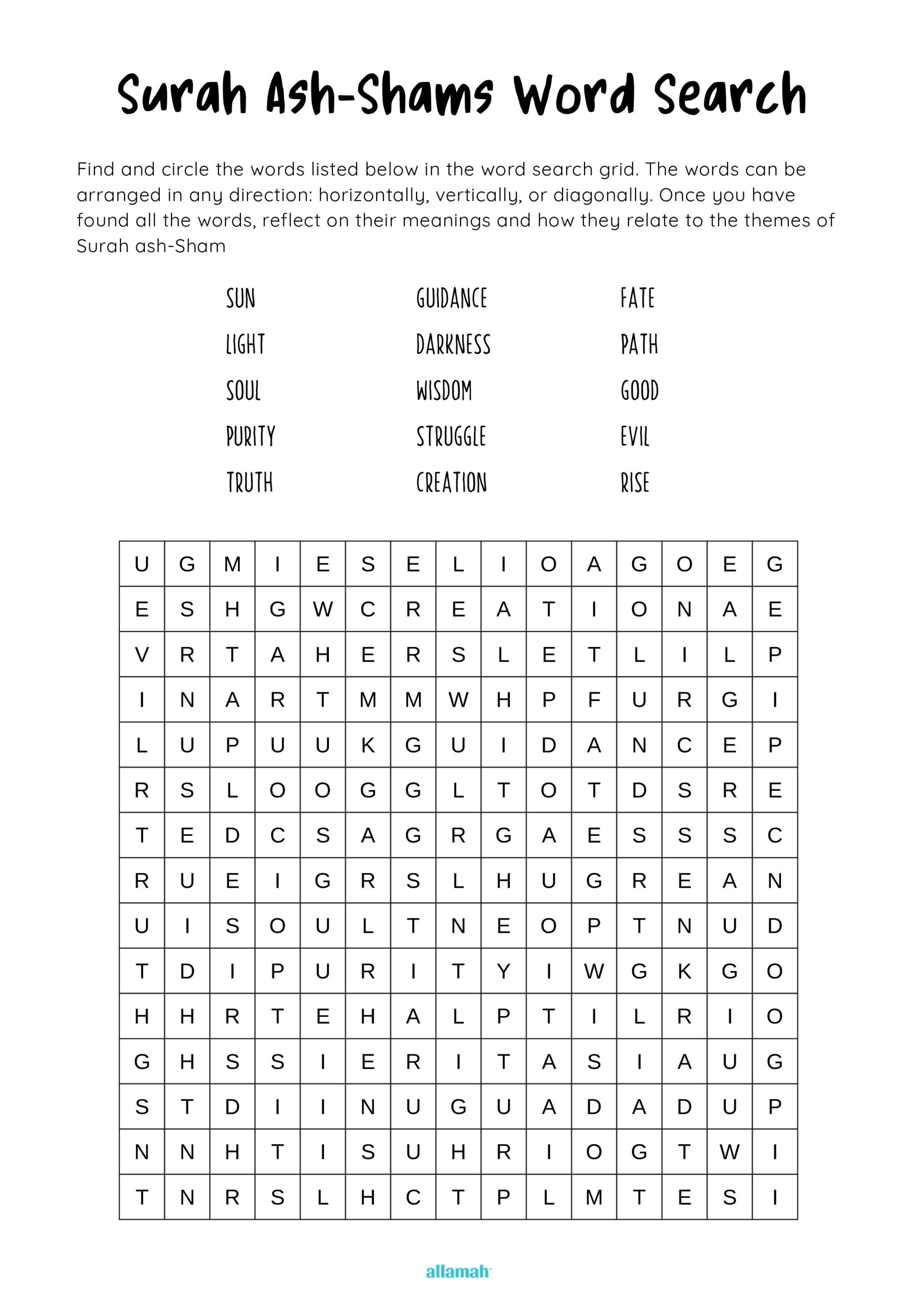 Sham Word Surah Ash-Shams Word Search – Welcome to Allamah