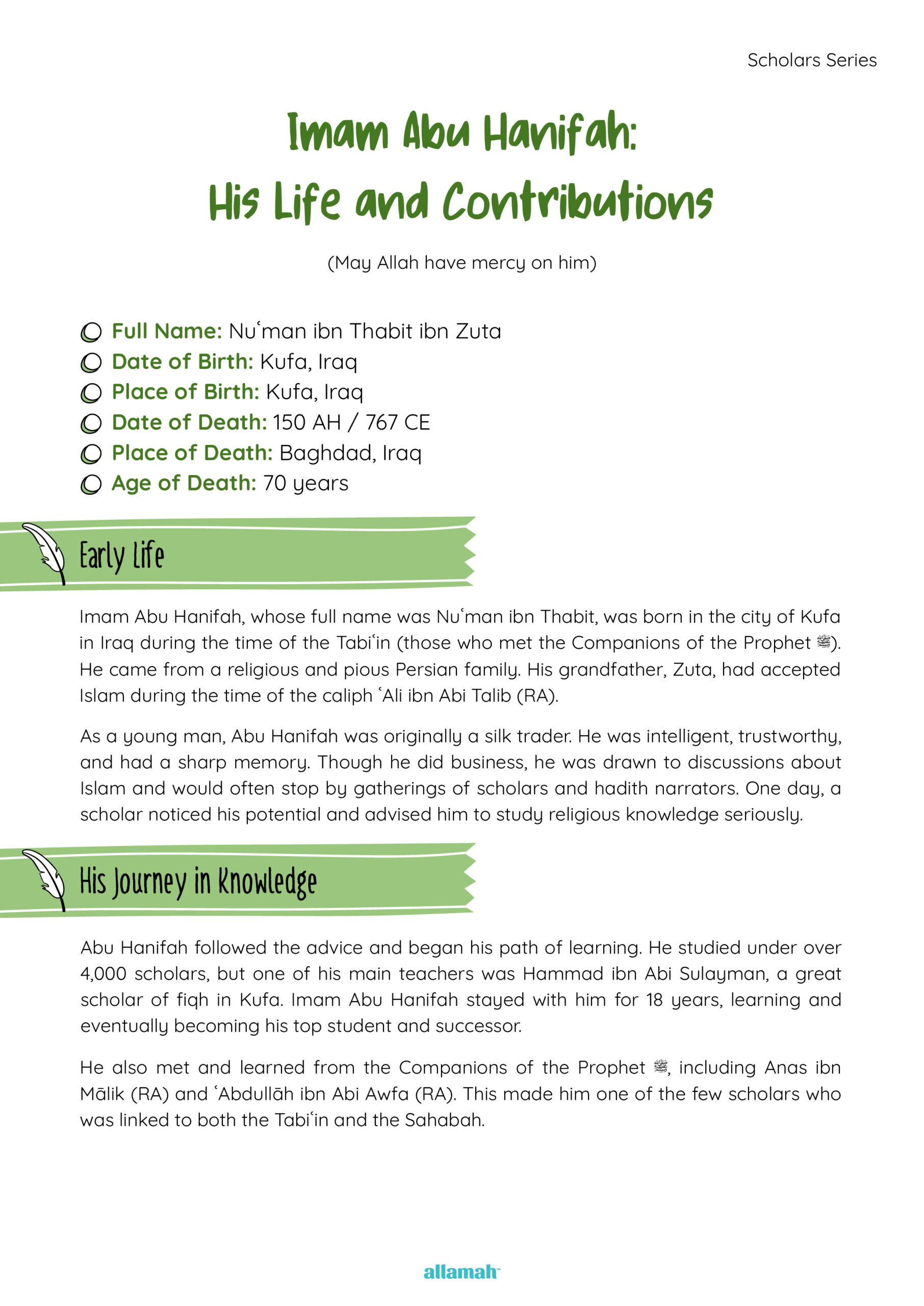 Imam Abu Hanifa - Welcome to Allamah